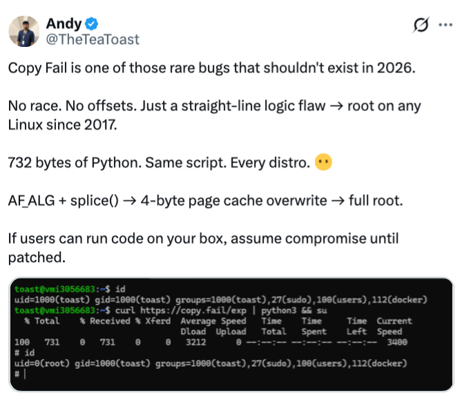 Copy Fail Linux flaw added to CISA's KEV; patches released