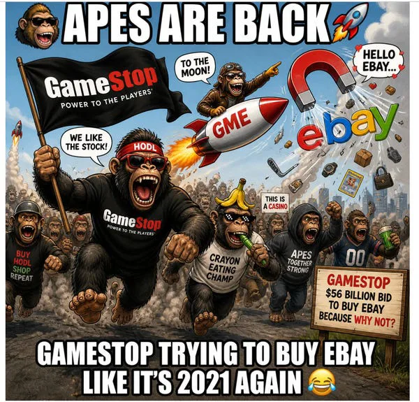 GameStop offers $56B for eBay; online reaction floods with memes